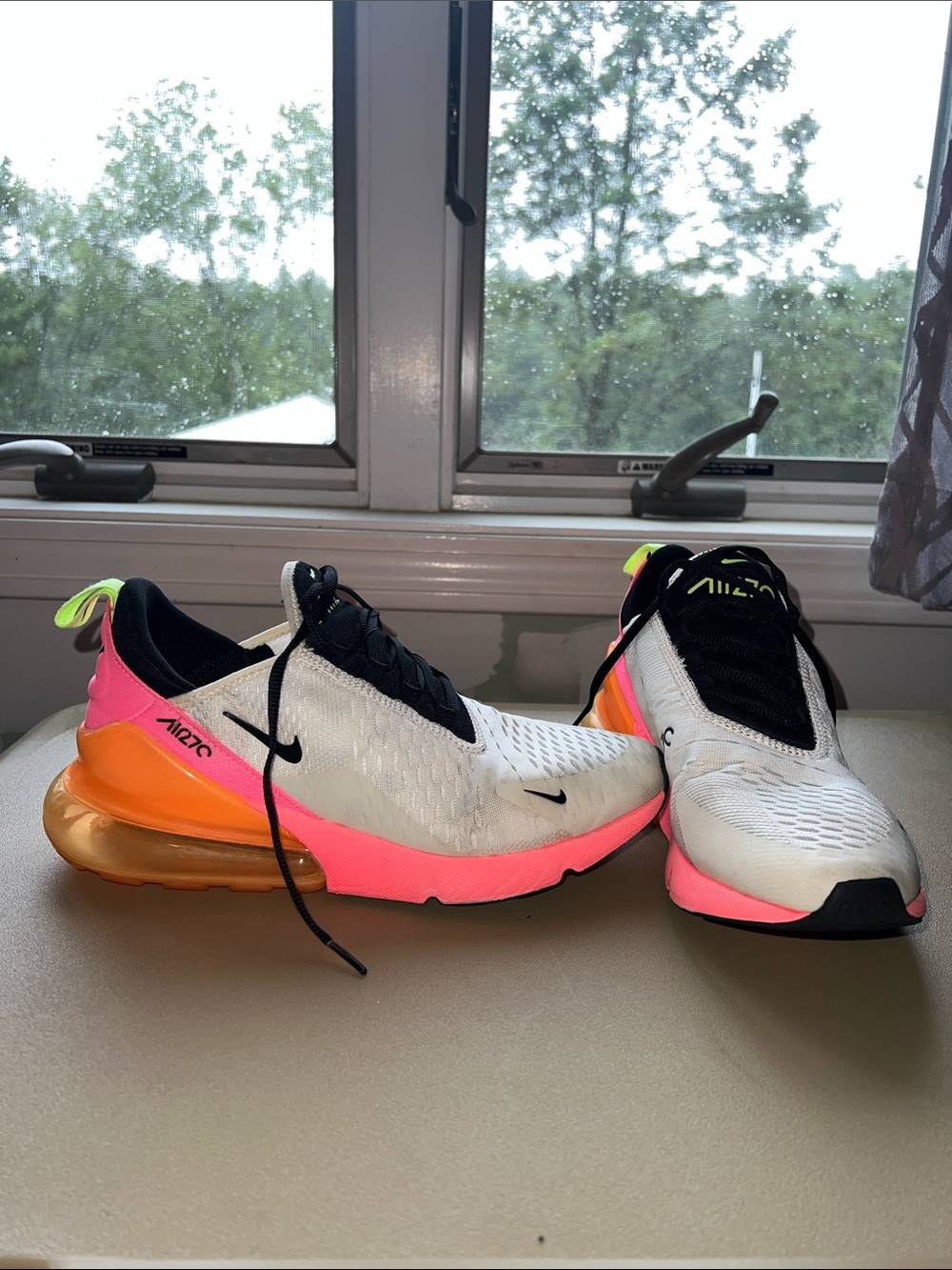Nike White Black Neon Pink Orange Air Cushion Sneakers